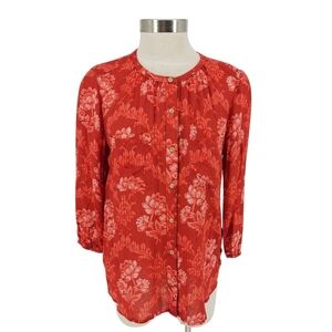 Anthropologie Akemi + Kin Shirt Red Floral Coconino 3/4 Sleeve Button Top Medium